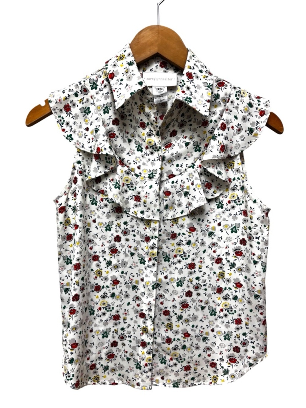 Corey Lynn Calter Sleeveless Floral Ruffle Blouse